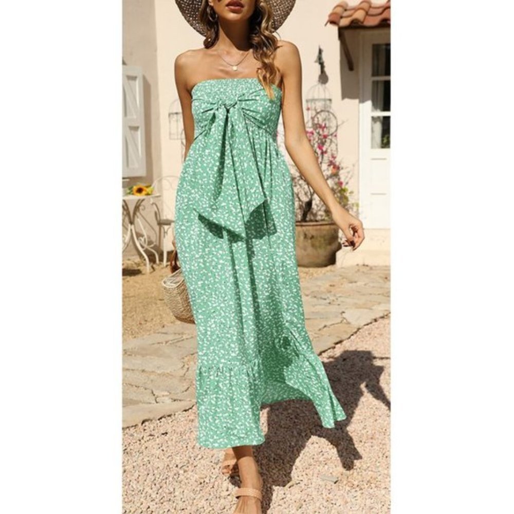 𝅺strapless Off The Shoulder Maxi Dresses Mint Green
